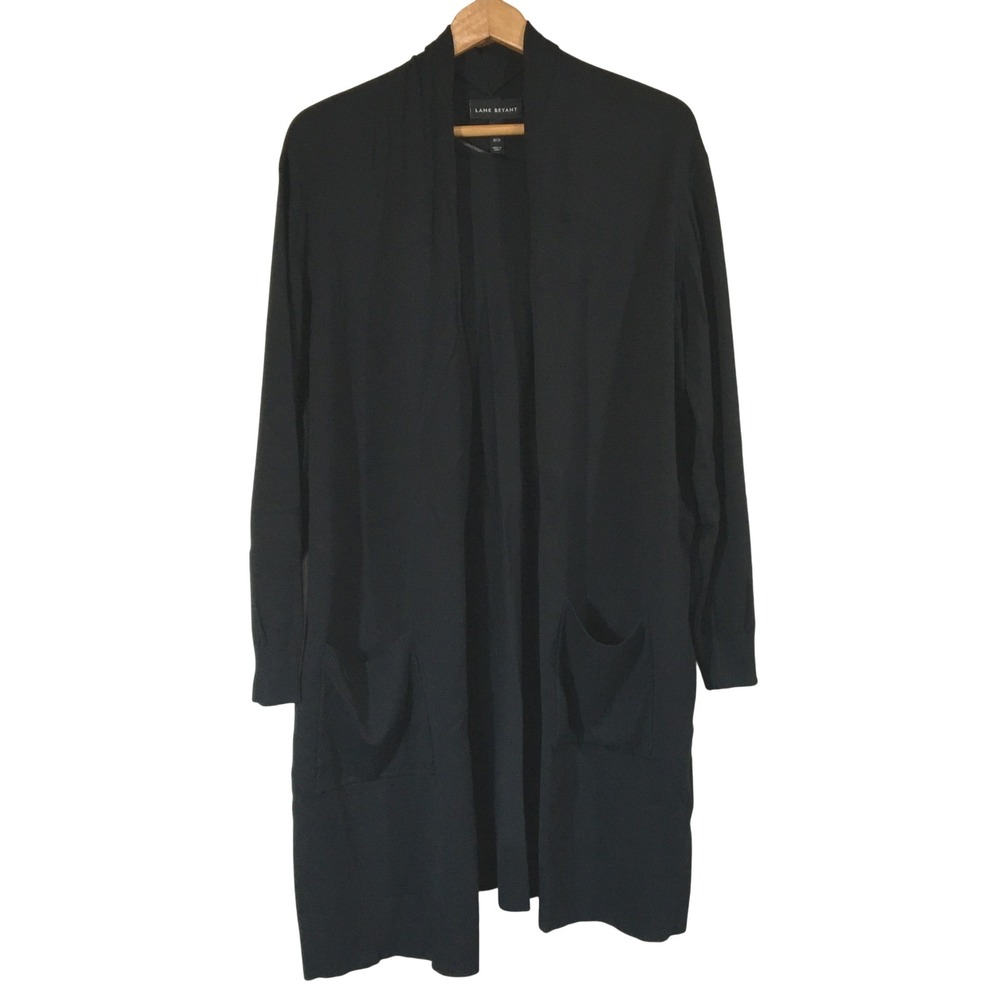 Lane Bryant Black Open Front Cardigan Duster‎ Long Sleeve Pockets Size 18/